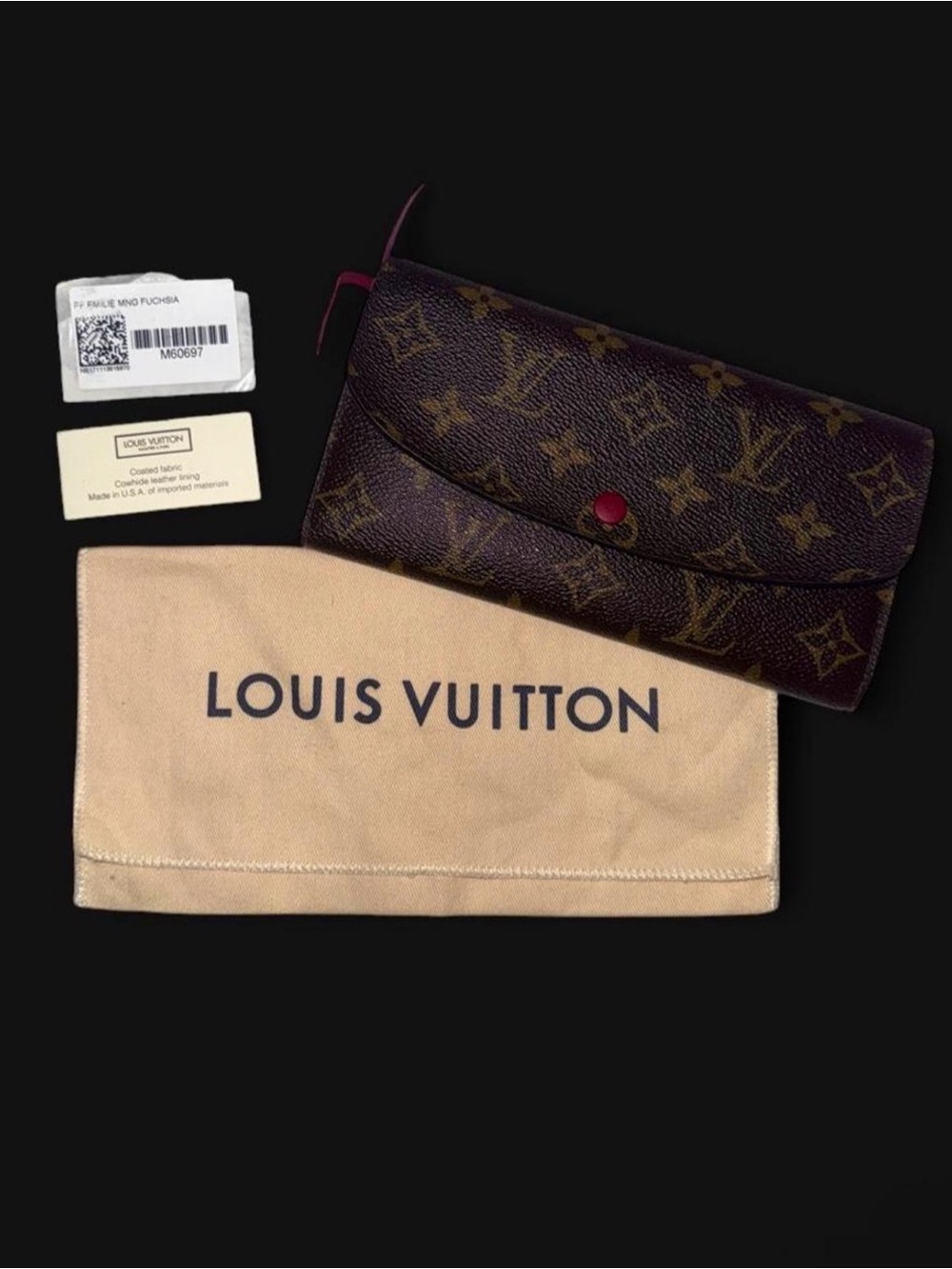 NWT | Louis Vuitton Emilie Wallet in Monogram Canvas (Fuchsia colorway)